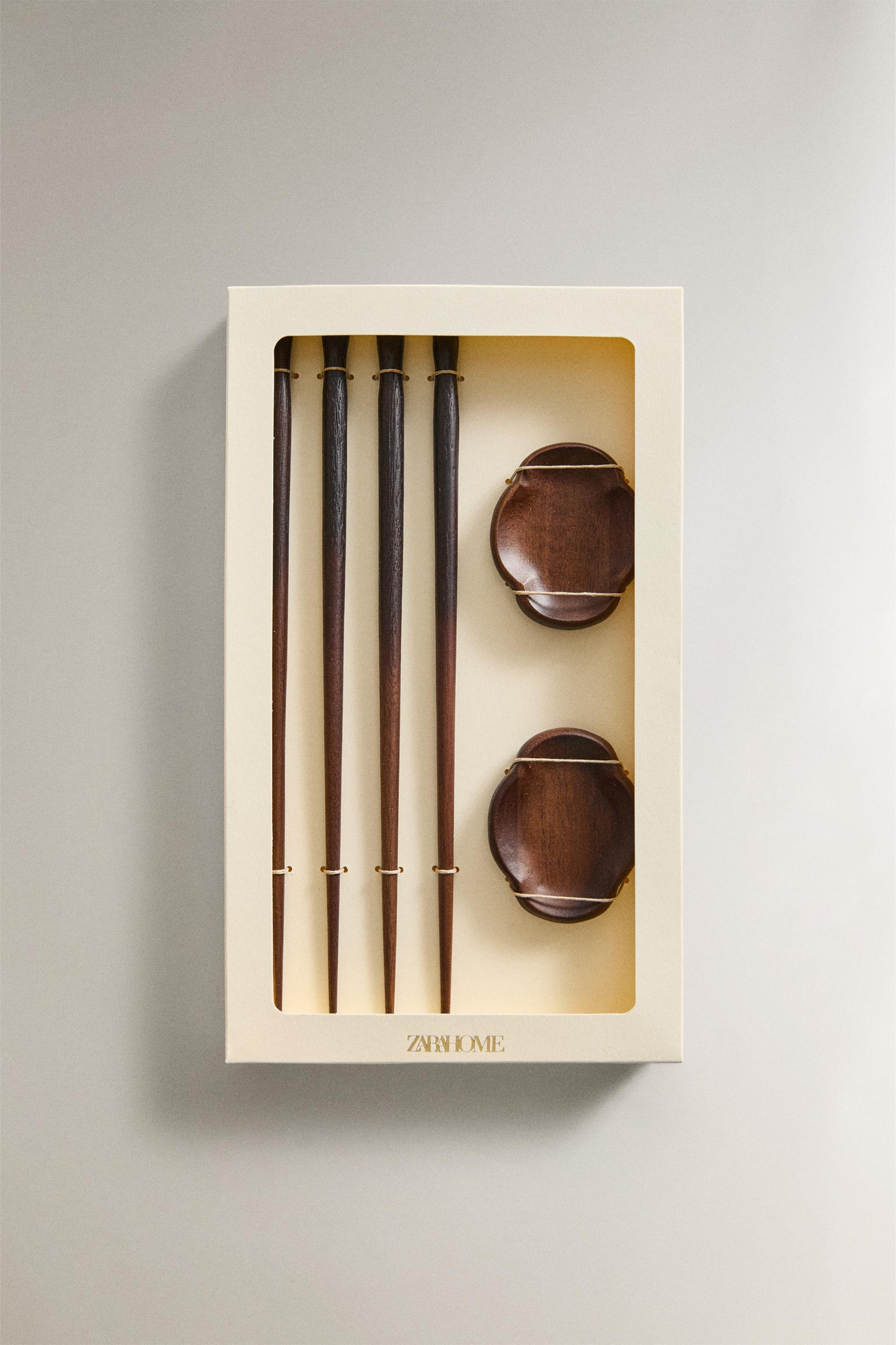 WOODEN CHOPSTICKS AND STAND SET (SET OF 2)